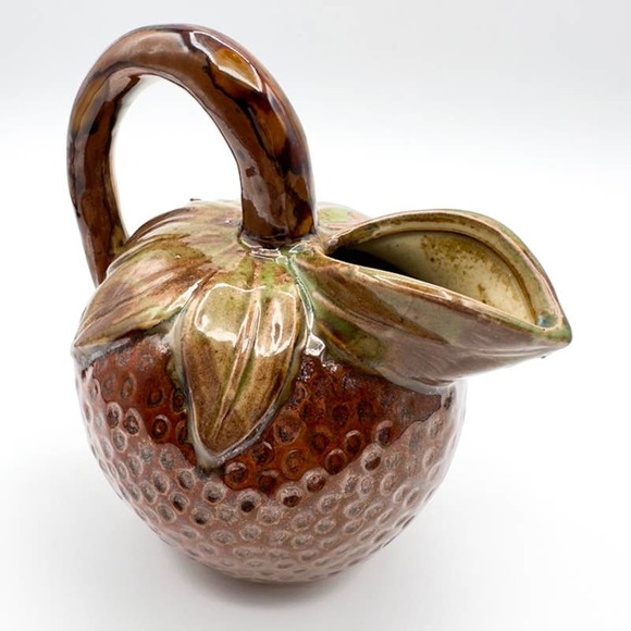 Vintage Strawberry Pitcher Majolica Style Pottery 6" - Picture 1 of 13